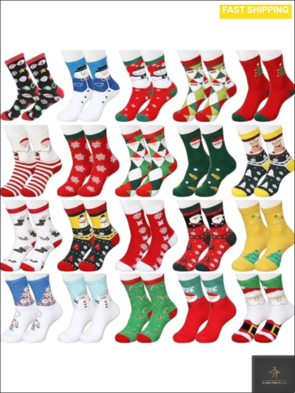 20 Pairs Christmas Novelty Crew Socks Cotton Nylon Spandex